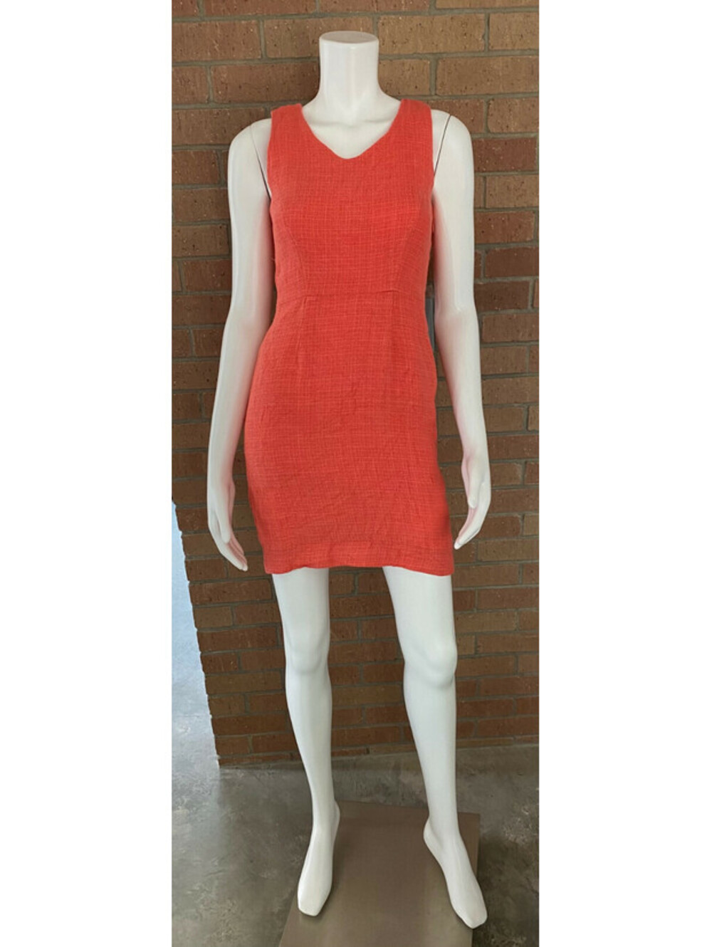 Womens J.CREW SLEEVELESS LINEN SHEATH DRESS Salmon SIDE ZIP Lined V NECK Size 0